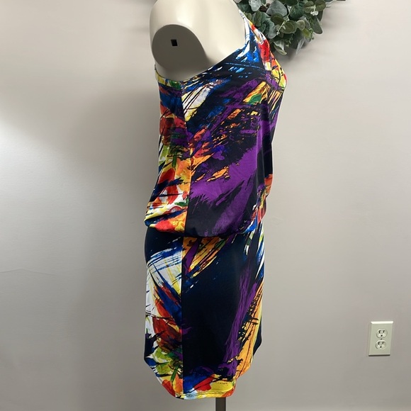 NWT Jessica Simpson One Shoulder Draped Mini Dress Multicolored Abstract S - Picture 6 of 16